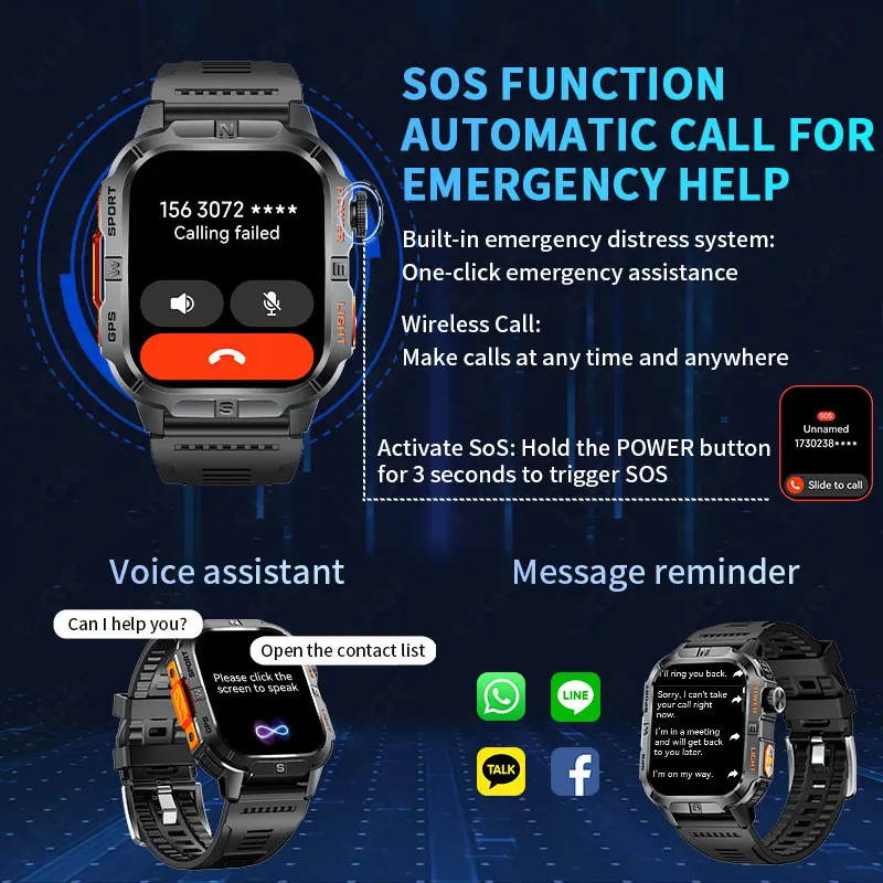 LIGE GPS Flashlight Smart Watch 2025 New Bluetooth Call 2.01