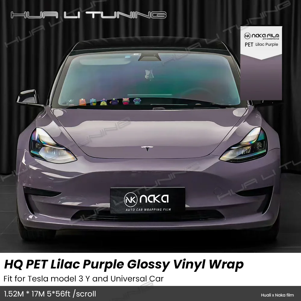 

For Tesla Model 3 Model Y etc. Lilac Purple Glossy Vinyl Wrap LowTack Glue 1.52*17M/Roll 5x56ft Air Bubble Free PET Auto Film