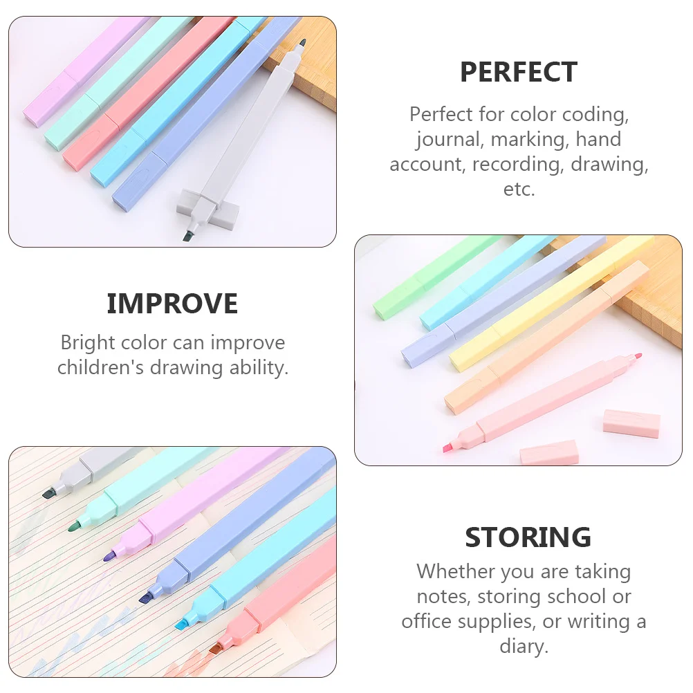 12Pcs Fluorescent Highlighter Pens Colorful Plastic Markers for Studying Journaling Notes Organization Bright Writing Tools