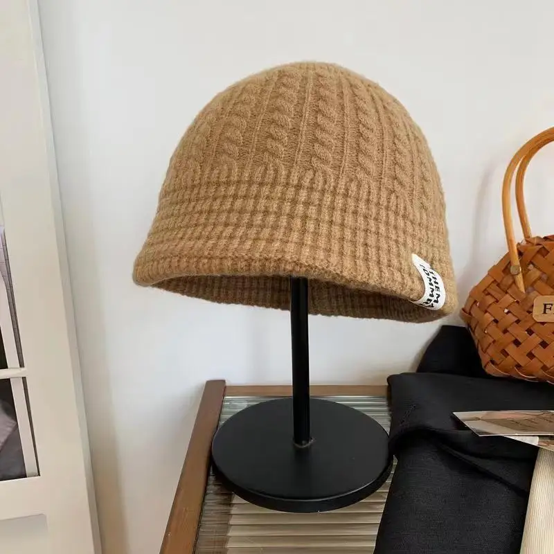 Women Autumn Winter Bucket Hat Warm Wool Cable Knit Fisherman Cap Casual Foldable Panama Hat Lady Outdoor Sunscreen Sun Cap