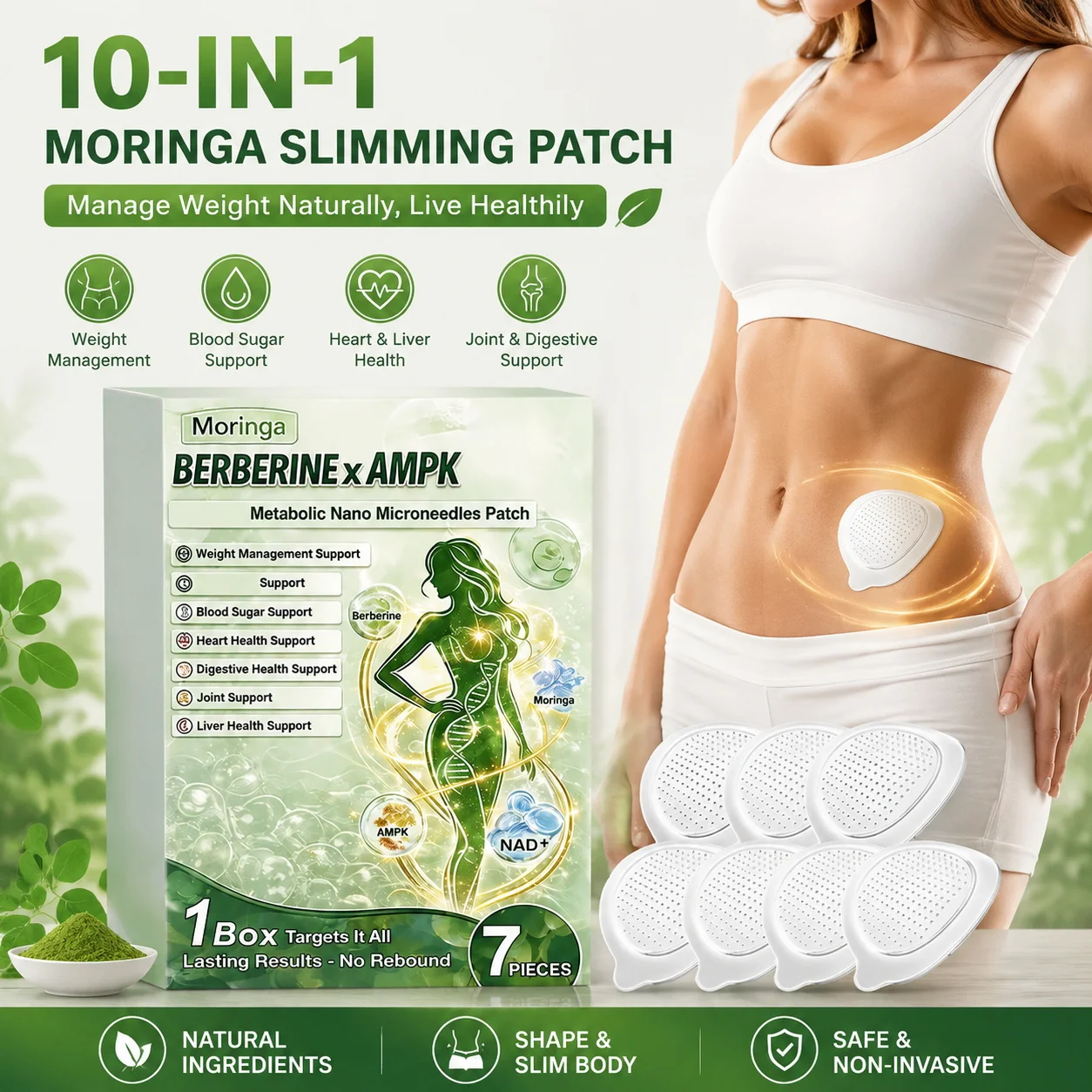 Premium Moringa Care Patch Herbal Moringa Metabolism Nanometer Needle Patch Helps Manage Weight Weight Care Blood Sugar Balance
