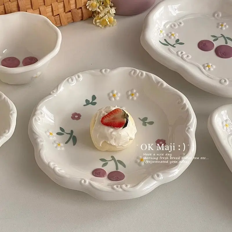 Creative Relief Hand-painted Tableware, Dinner Plate, Ceramic Rice Bowl, Soup Bowl, Kitchen Drinkware Set, Home Accessories