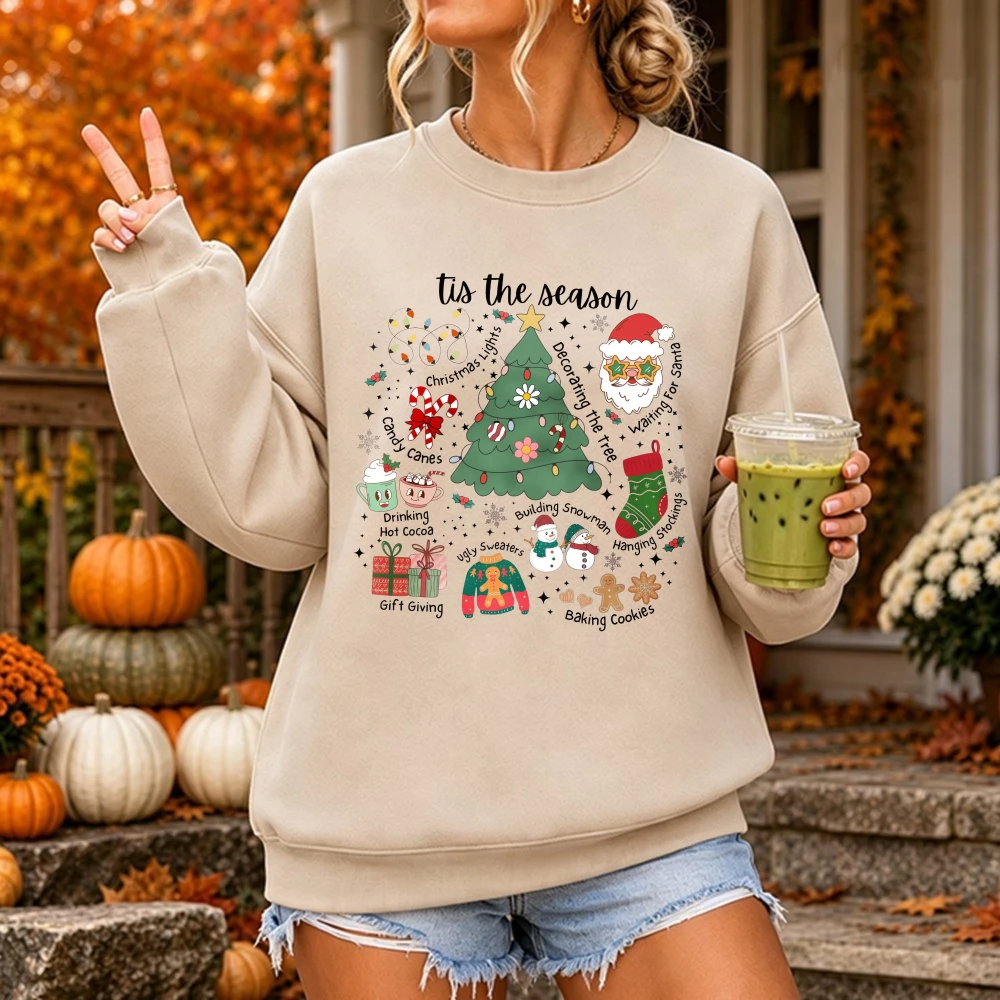 Tis The Season Sweatshirt Retro Merry Christmas Crewneck Pullover Retro Santa Holiday Sweater Xmas Gift Christmas Vibes Sweater