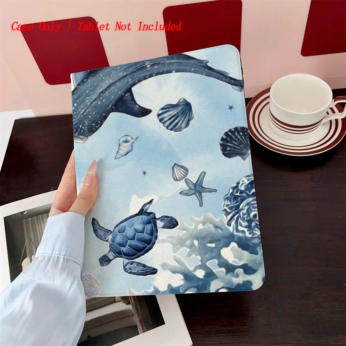 

Chic Marine Flora & Fauna Design iPad Case for Pro 11 6th Gen/Air 5 10.9/Mini 5 7.9 Shockproof Cover with Hand Strap