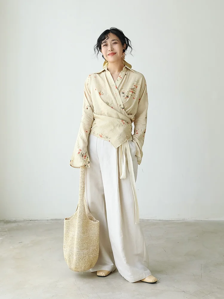 

Женские широкие брюки свободного кроя из хлопка и льна с высокой талией, универсальные, весна 2024, новый дизайн