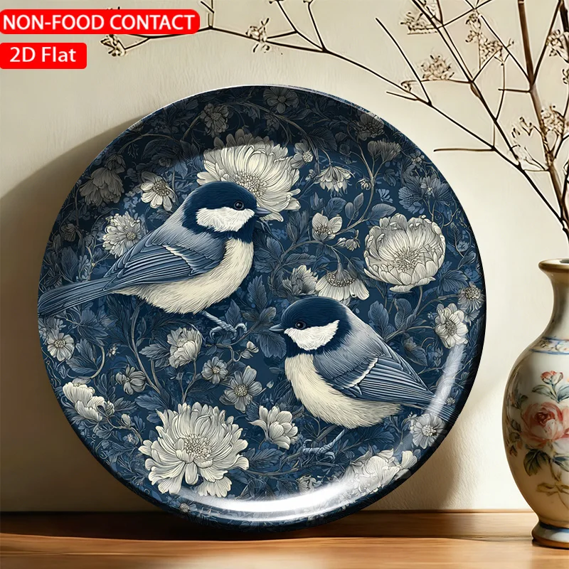 1pc Ceramic Decorative Plate, Blue Floral Birds Art Decorations, Wall Home Decor- for Decorative Purposes Solely, NON-FOOD