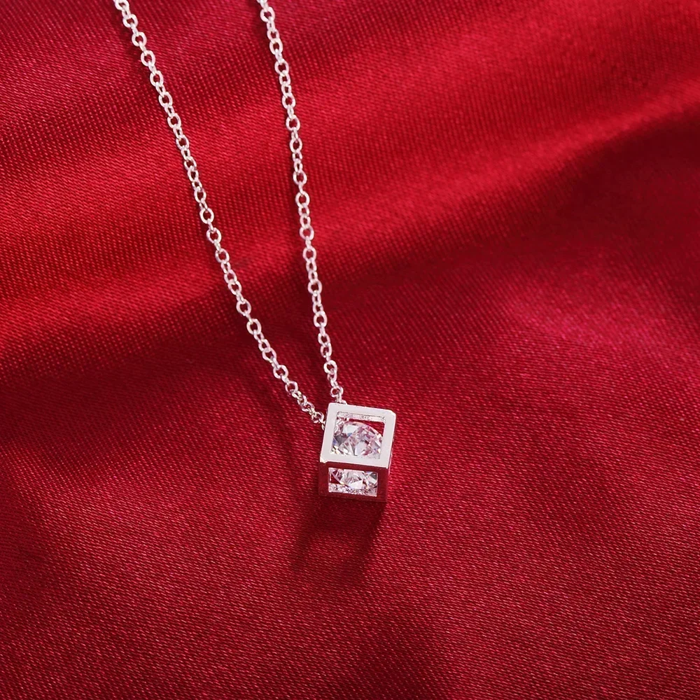 Hot Popular brands 925 Sterling Silver Shiny AAA Zircon Square Pendant Necklace For Women Fashion party Wedding Jewelry Gifts