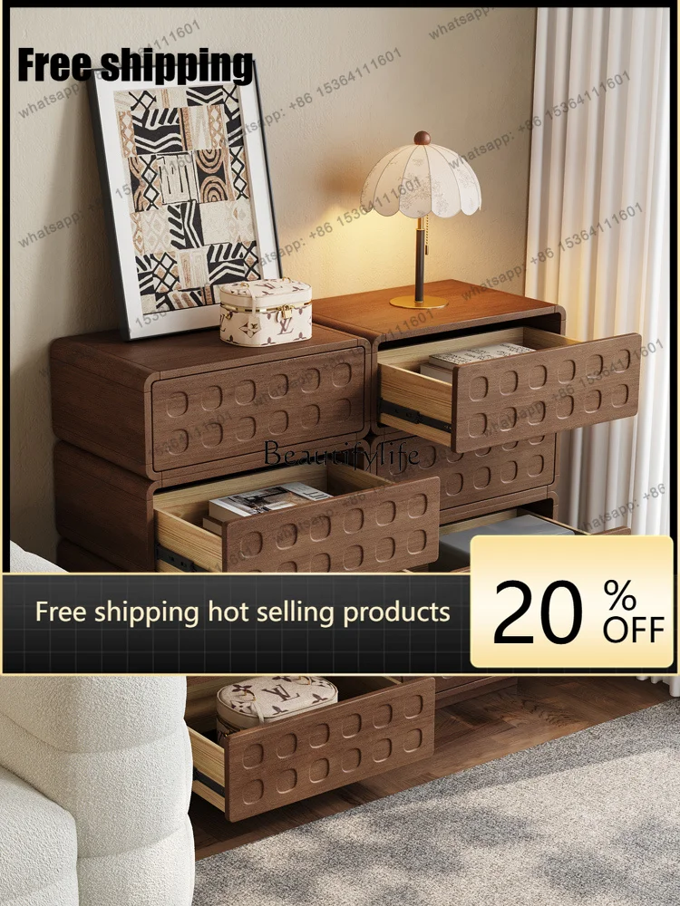 Factory DirectSolid wood locker Italian light luxury living room home storage storage can be stacked bedroom bedside drawer