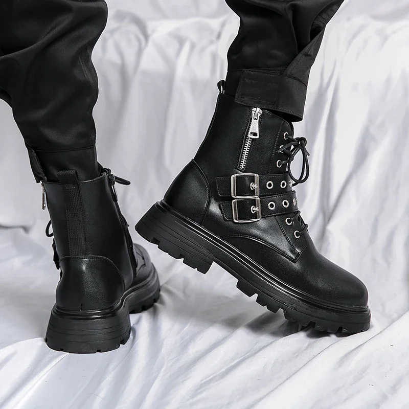 NEW Luxury Brand Black Men\'s Chelsea Boots Gothic Biker Boots Men\'s Casual Leather Outdoor Shoes Ankle Boots for Men MO-51382