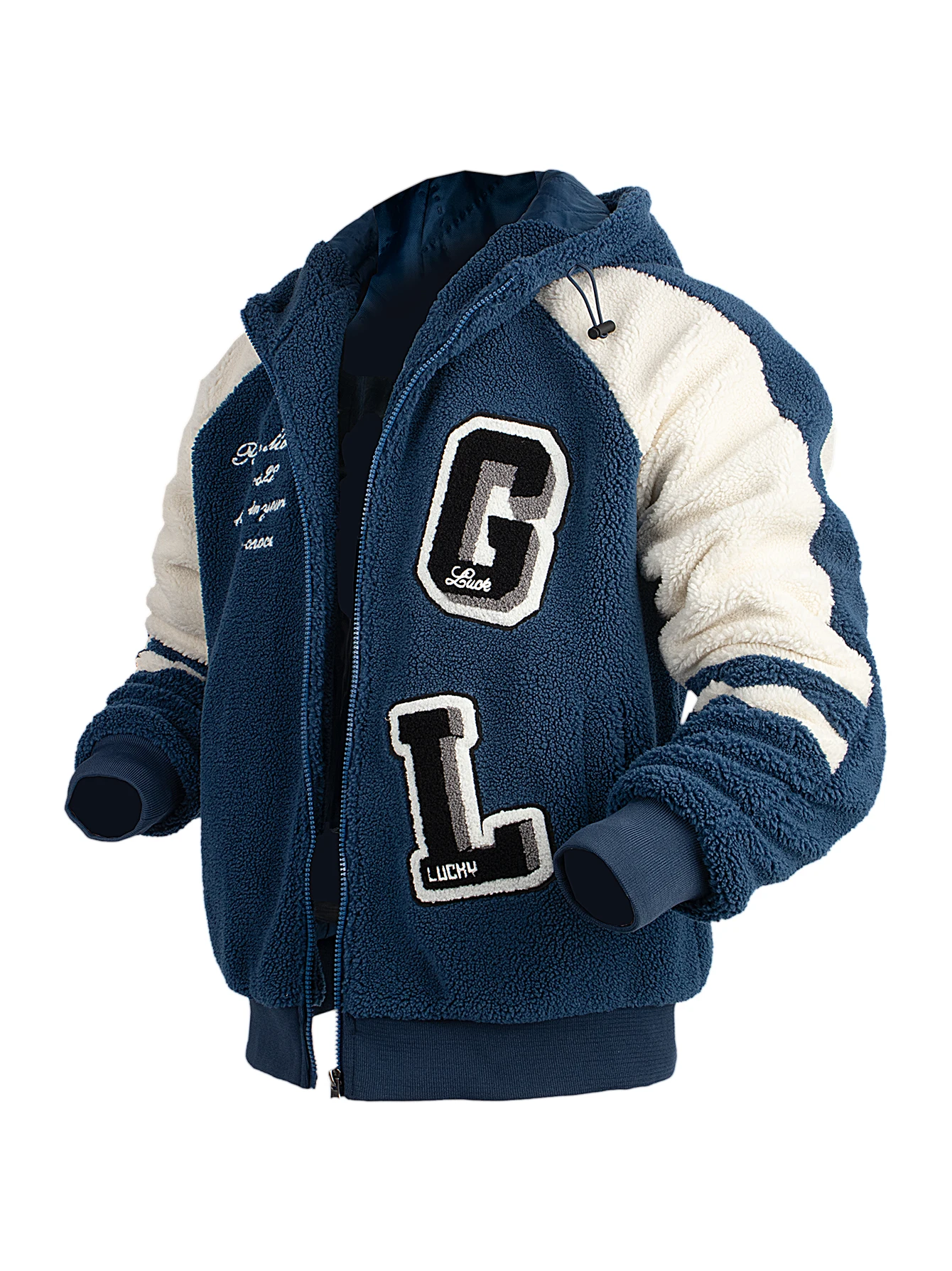 

Винтажная флисовая куртка с капюшоном для мужчин и женщин, бейсбольное пальто с цветными блоками GL, теплая зимняя верхняя одежда