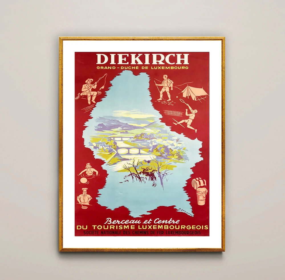 Diekirsch Grand Duche de Luxembourg Vintage Travel Poster - Poster Paper or Canvas Print / Gift Idea / Wall Decor