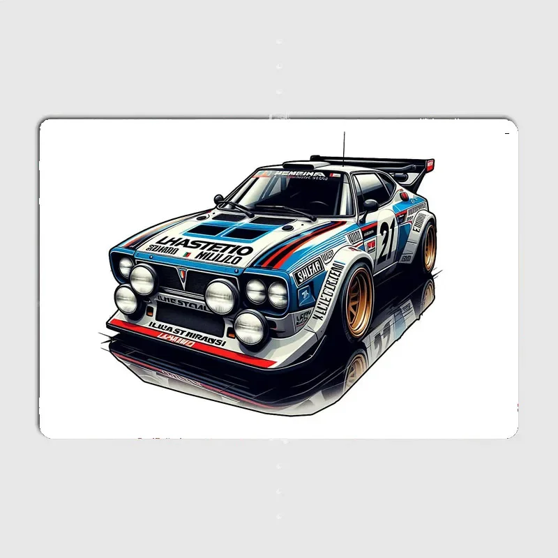 Classic Car Lancia Martini trio Delta Rally Car Retro Poster Metal Sign Garage Club Room Decor Wall Decor