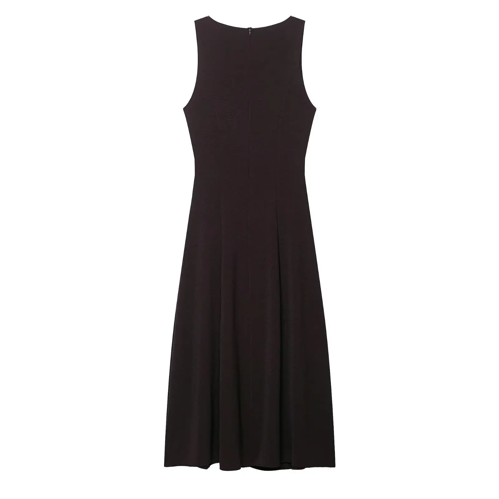 ผู้หญิง Elegant Vintage Midi Dress รอบคอสีทึบแขนกุดเดี่ยวพร้อมเข็มขัด A-Line ชุดลําลองฤดูร้อน