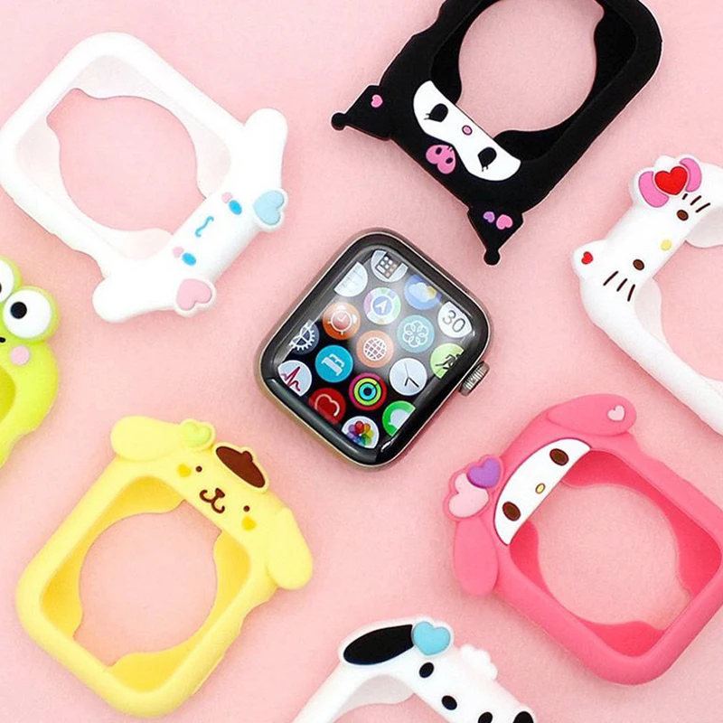 Sanrios Cover for Apple Watch Case 41Mm 40Mm 38Mm Accessories Anime Hellokittys Melody Pochacco Silicone Protection Watch Shell