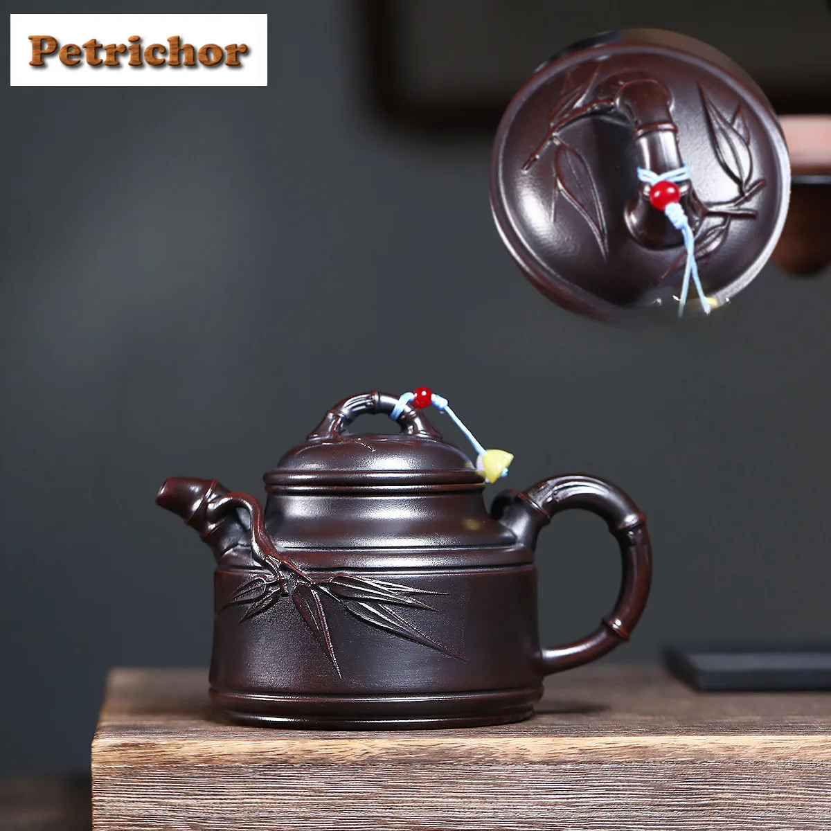 310ml Luxury Yixing Purple Clay Teapots Handmade Bamboo Tripod Pot Raw Ore Antique Brass Mud Kettle With Strainer Zisha Tea Set