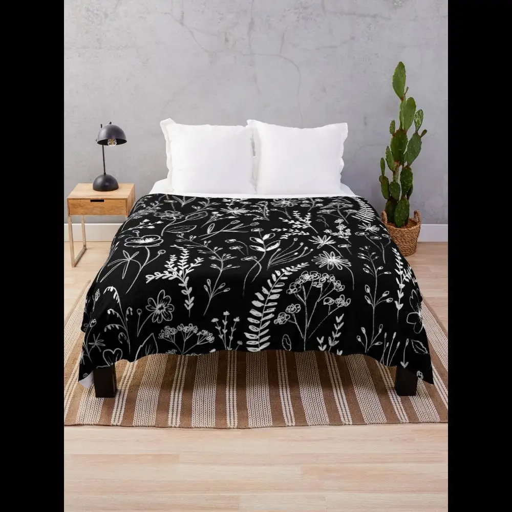 

Wildflowers Garden Black Throw Blanket for Sofa Bed Couch Soft Cozy Polyester Microfiber Perfect Home Decor Accent