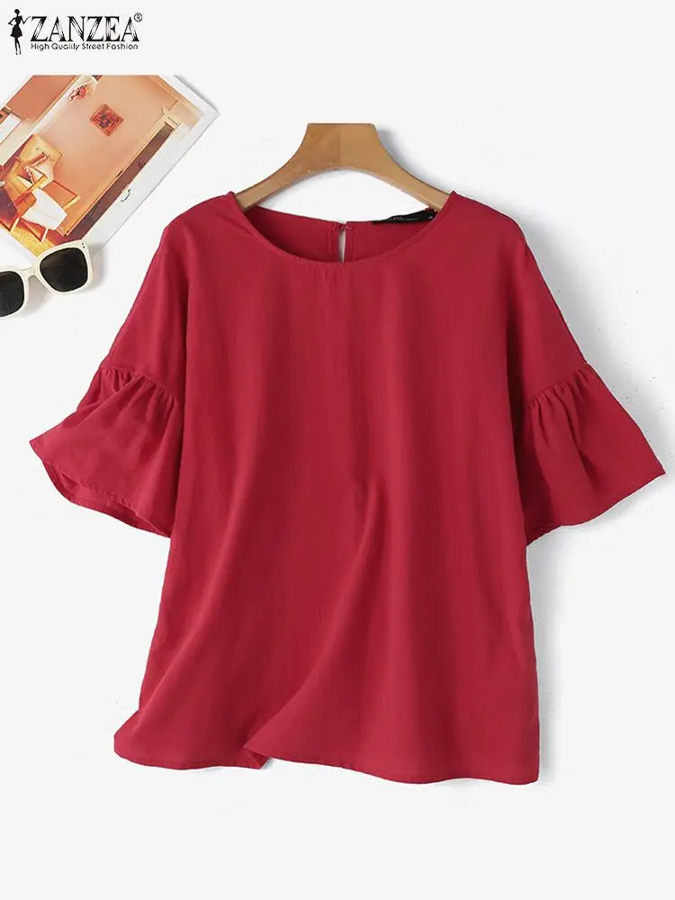 Zanzea Streetwear o Neck Shirt Tops solide gekräuselte Kurzarm koreanische Mode 2024 Sommer Blusen Frauen lose lässig Blusa Mujer