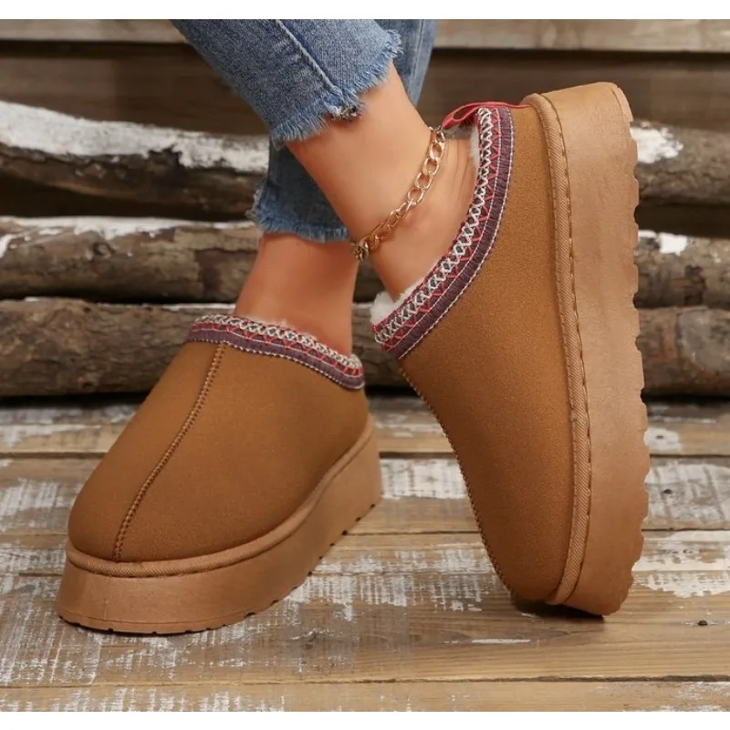 

Winter Snow Boots Women Outdoor Indoor Warm Cashmere Warm Thick Soles Without Heel-covered Hair Half Slipper Cotton Shoes