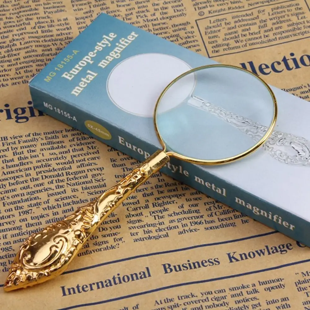 5X New European Delicate Pattern Handle Retro Glass Lens Handheld Glass Loupe Magnifier Magnifying Glass Portable Pocket Tool