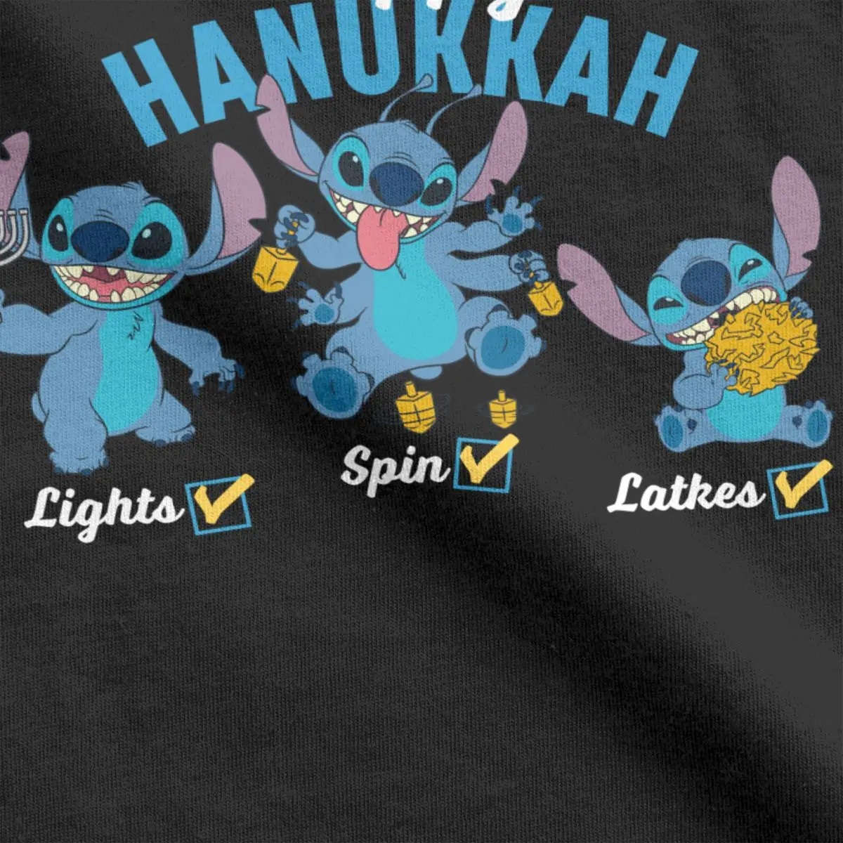 Stitch T-Shirts Men Women Happy Hanukkah Novelty 100% Cotton Tee Shirt Crew Neck Short Sleeve T Shirt Unique Tops