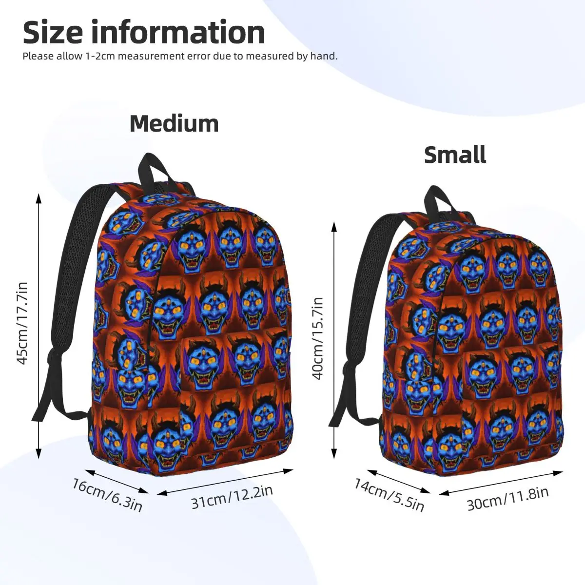 Oni Demon Gaiter Japanese Samurai Ronin Face Backpack Daypack Large Capacity Kids BookBag School Bag Shoulder Bags for Kids
