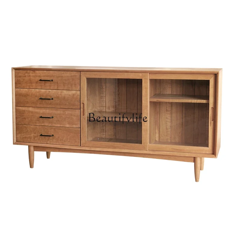 

Y Solid Wood Sliding Door Locker Mobile Multi-Functional Tea Cabinet