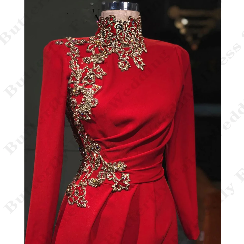 Fashion Sexy Slim Evening Dresses For Women Fascinating High Neck Long Sleeves Exquisite Lace Applique Mopping Prom Gowns 2024