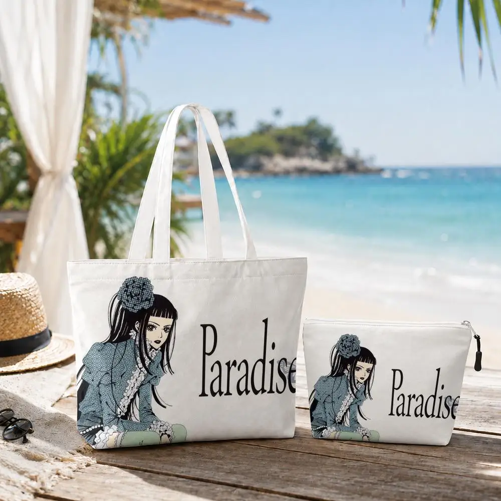 P-Paradise K-Kiss Storage Bags Canvas Double-Sided Print Set 2PC Makeup Pouch Set with Zipper for Picnic Travel