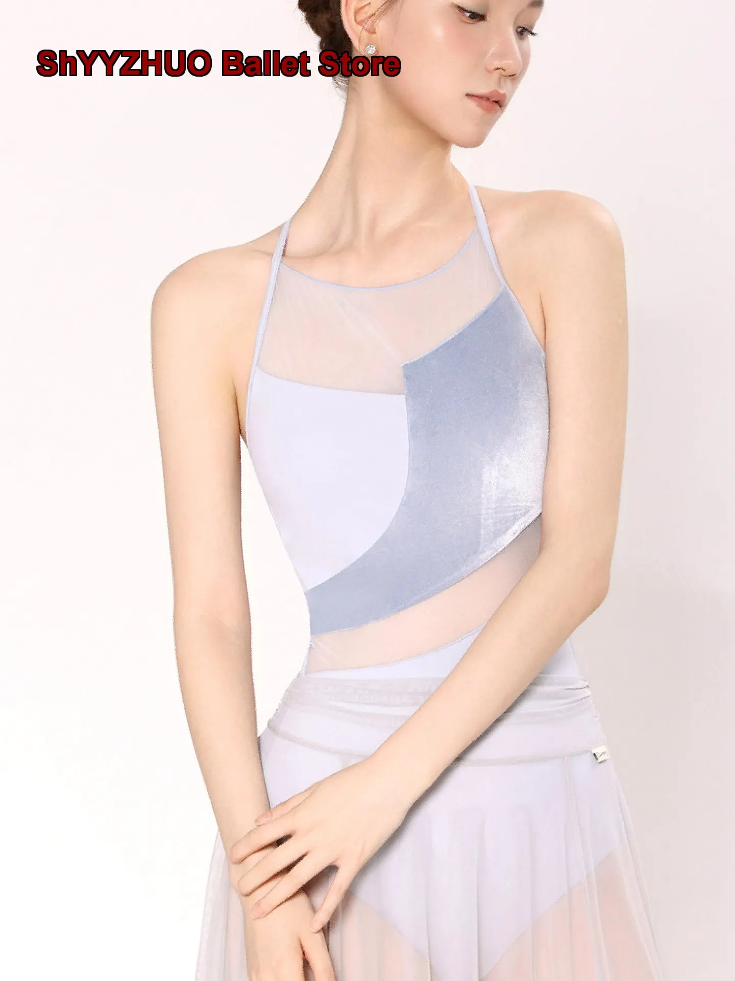 Women's Adult Ballet Leotard Spaghetti Strap Velvet Patchwork Body Suit Basic Training Dance Leotard