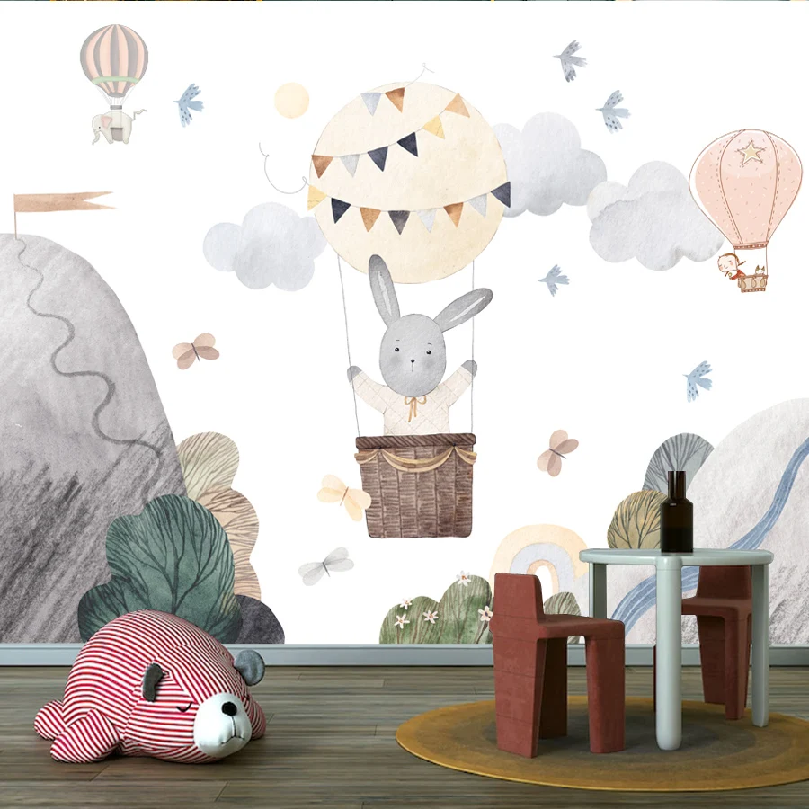 15+ Cartoon Self Adhesive Wall Art Papers Home Decor Wallpaper for Living Room Kids Baby Balloon Rabbit Walls Renovation Murals