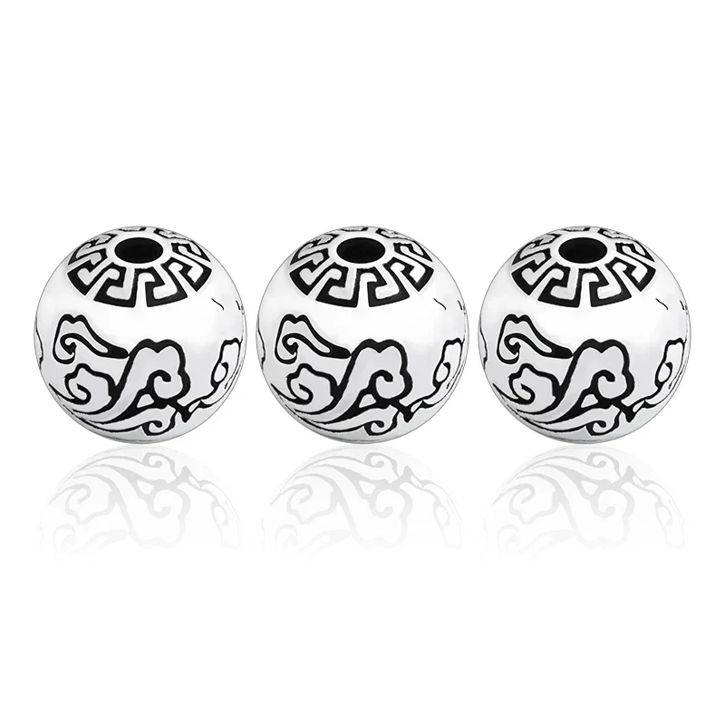 S925 Sterling Silver Vintage Cloud six-word Spell beads Handmade DIY bracelet necklace jewelry accessories for men and women