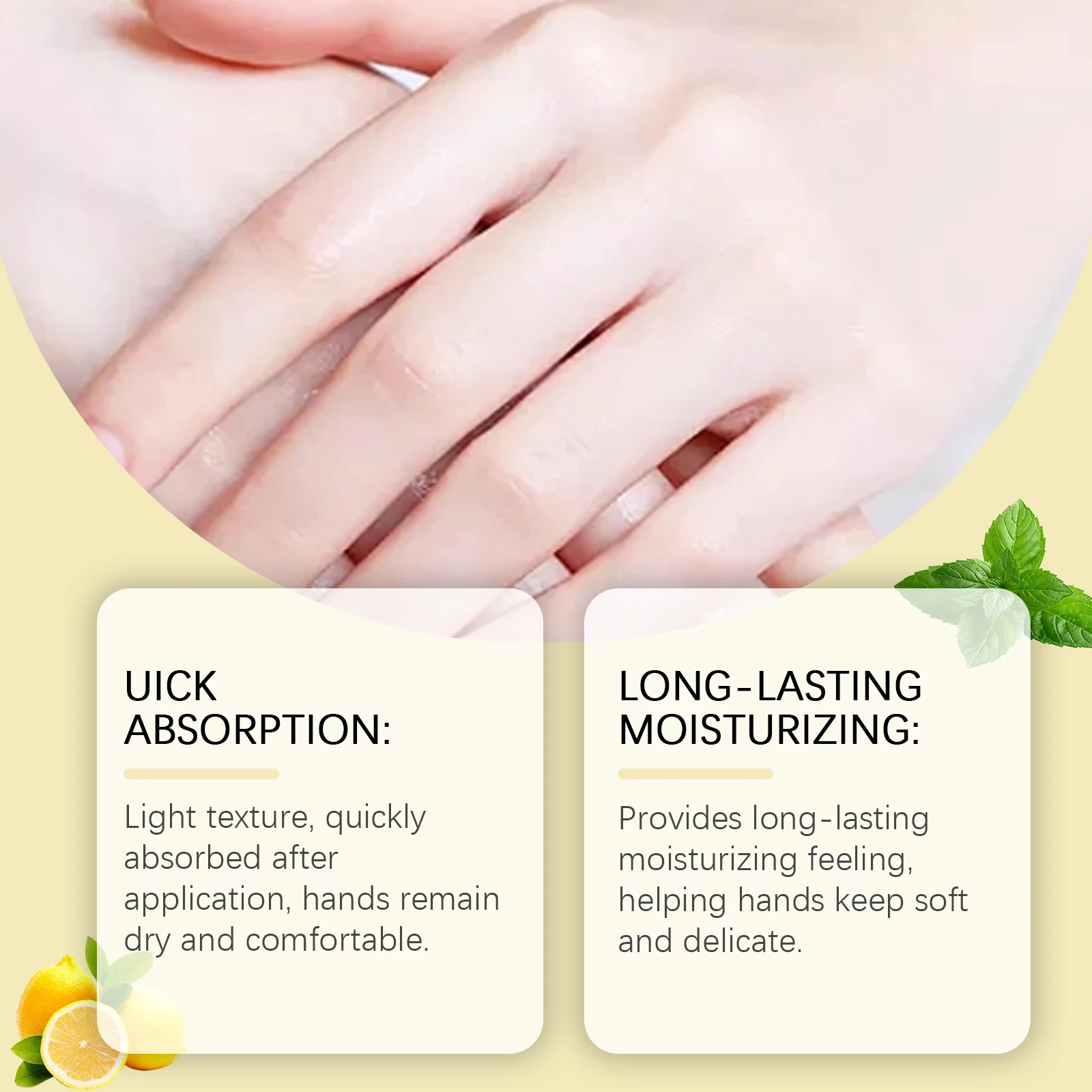 كريم ليمون لليدين، ترطيب مكثف للأيدي الجافة والمتشققة، العناية المغذية على أساس نباتي، غير دهني، امتصاص سريع