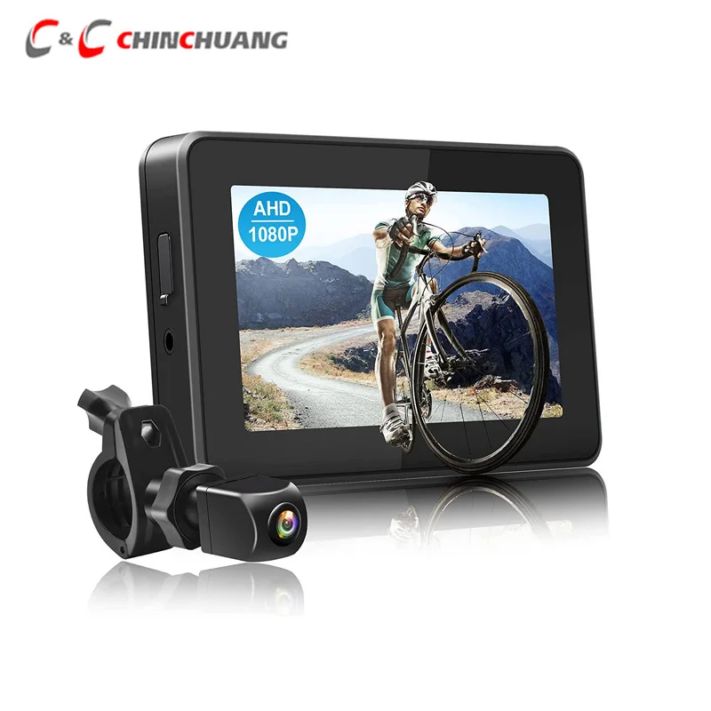 Handlebar Bicycle Mirror 1080P Rechargeable Bike Rear View Camera Car with 4.3'' Monitor Night Vision and Adjustable Brackets