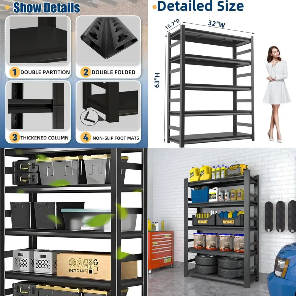 

Industrial-Strength Steel Shelving for Garage, Shed, and Basement - 63 High, 15.7 Deep, 32 Wide Storage Solutions