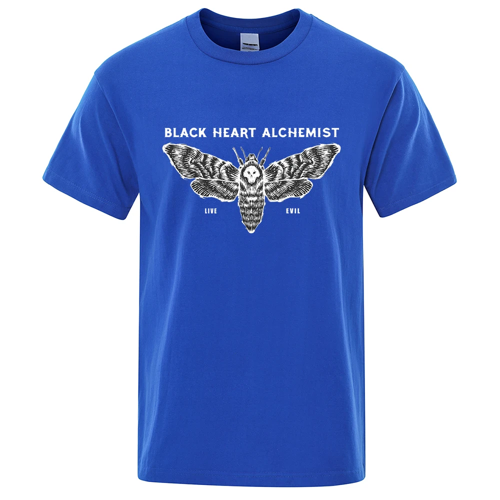 Black Heart Alchemist Moth Tshirt Man Casual Sweat Loose Tee Clothes Cotton Summer Crewneck Tops Simplicity Men T-Shirt