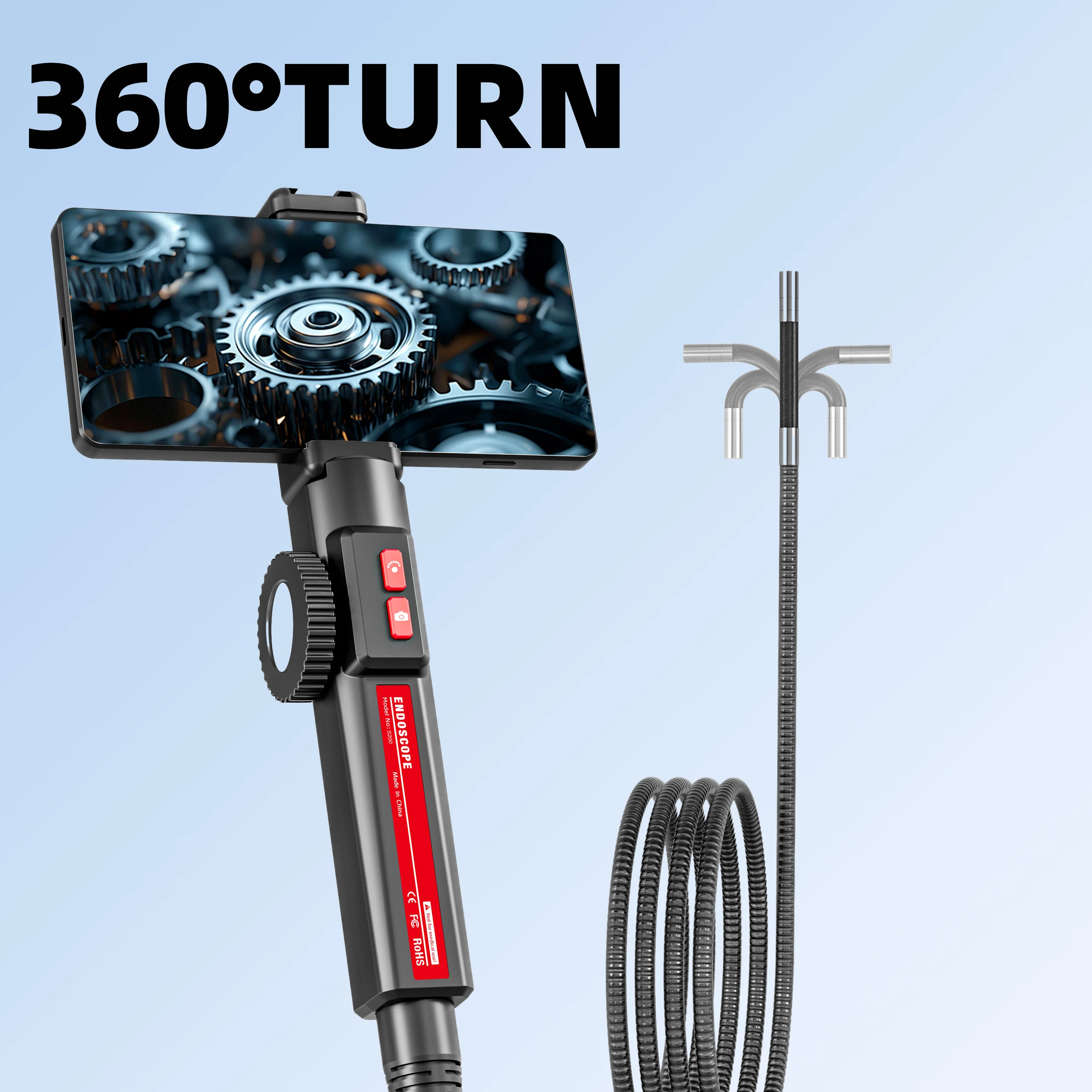 

HYZ 360° Two-Way Articulating Borescope Industrial Endoscope 6.2mm Car Sewer Inspection Camera with Light for IOS Android