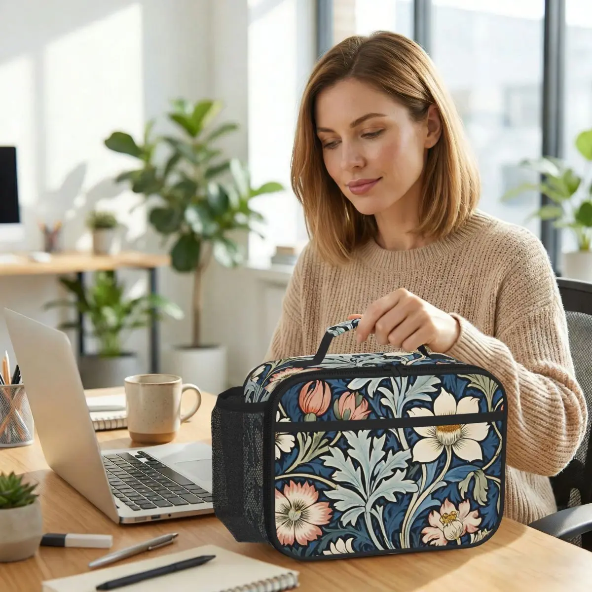 Sac à lunch isotherme encadré William Morris Botanical Bliss pour femmes, boîte à nourriture thermique pour le bureau, sac fourre-tout, boîtes à lunch, conteneur