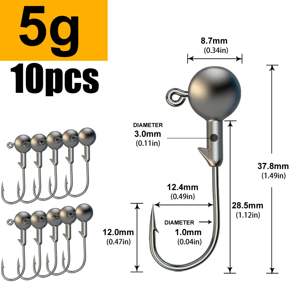 MrLurion 1g 2g 3g 4g 5g 10g 20g 22g 25g 28g Angeljigkopfhaken, Rigging-Haken für Crank Soft Grub Worm Köder, scharfe Haken