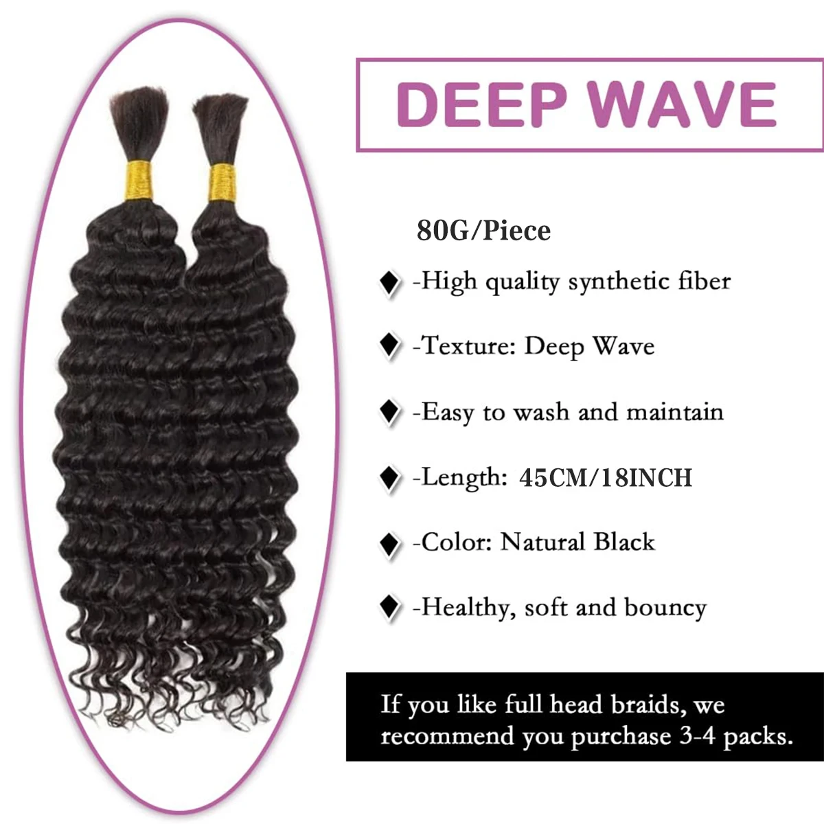 Deep Wave Bulk hair For Braiding 160g No Weft Deep Wave For Braiding Micro Faux Braiding Hair for Boho Braids Wet and Wave