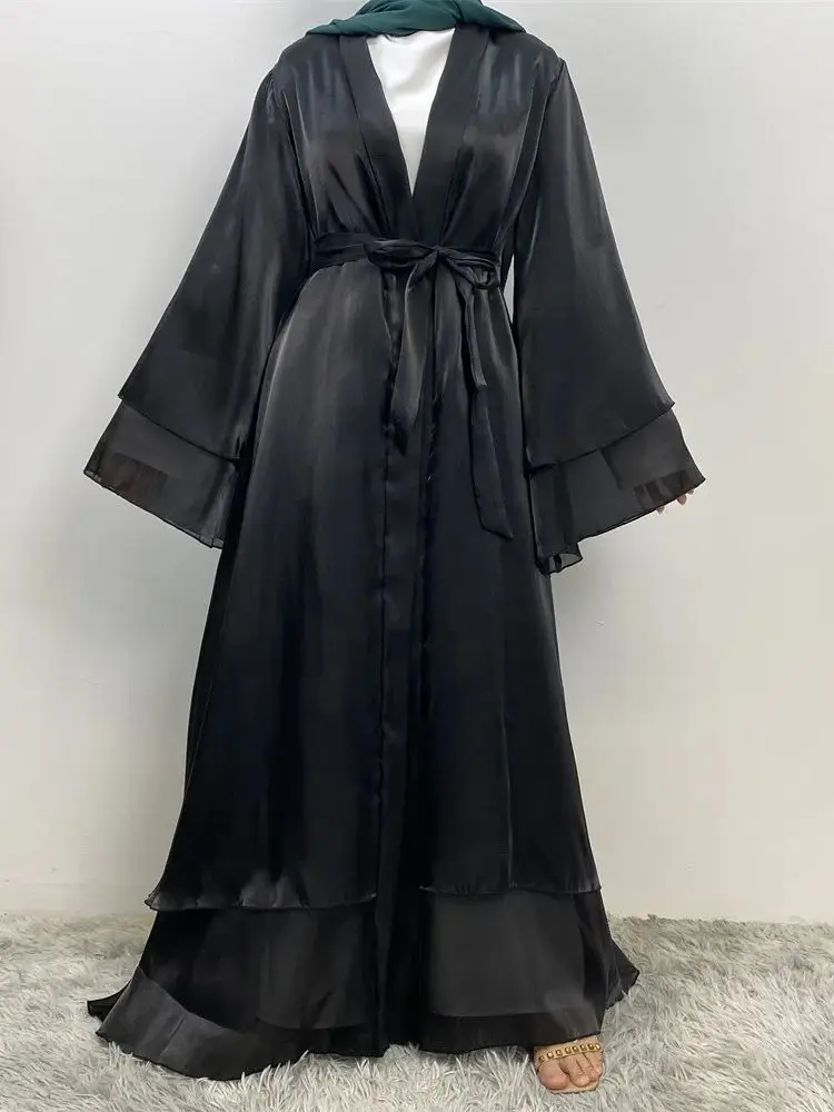 Ramadan Shiny Open Abaya Dubai Muslim Cardigan Dress Turkey Islam Arabe Robe Longue Kimono Caftan Jalabiya Eid Mubarak Djellaba