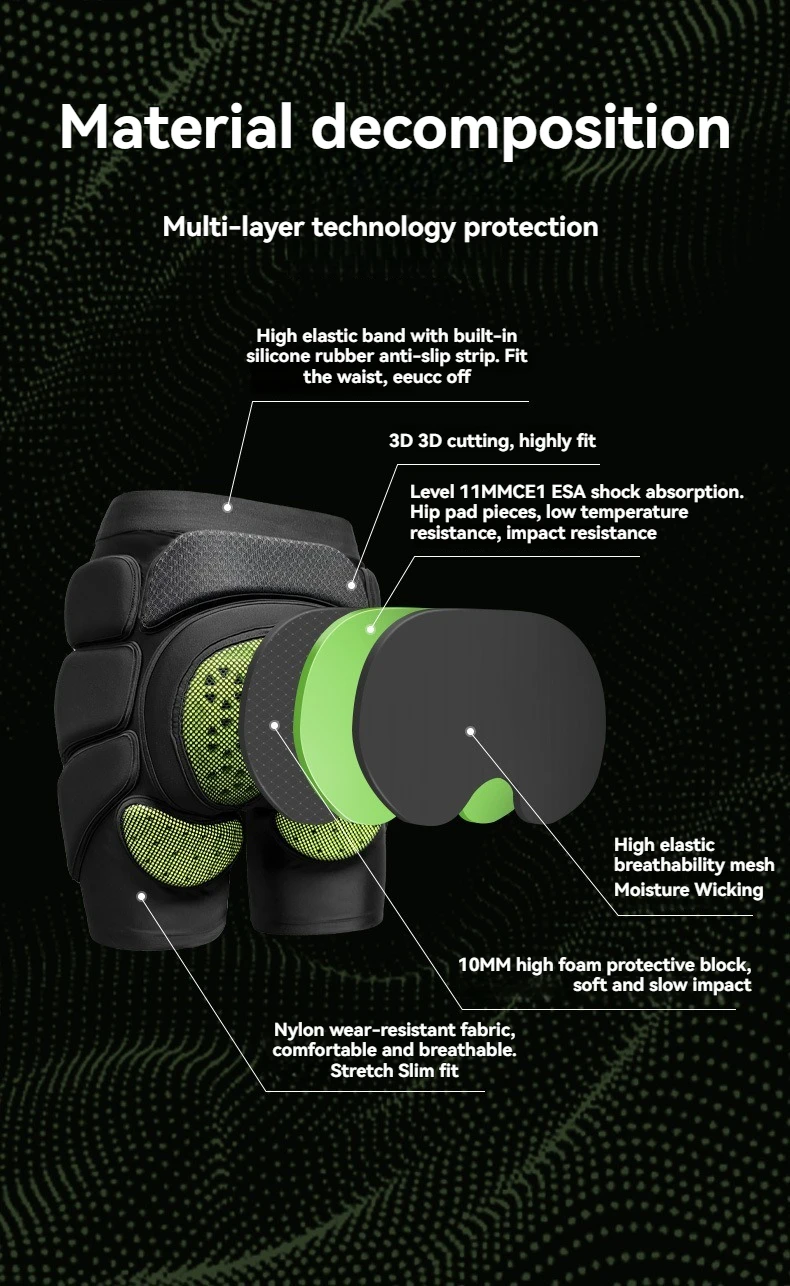 Professional Skiing & Snowboarding Non-Slip Padded Shorts with Hip & Knee Protection Quick Dry Breathable Spandex Unisex