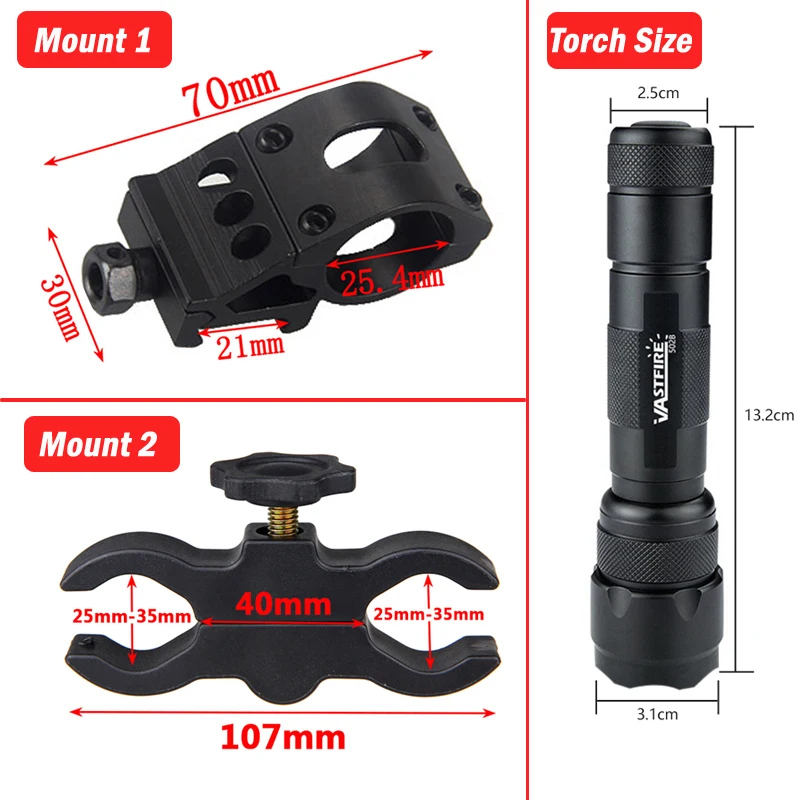 502B Green LED Hunting Flashlight Tactical Torch Green Light 1-Mode Waterproof Outdoor Light Mount+Switch USB Rechargeable Lamp