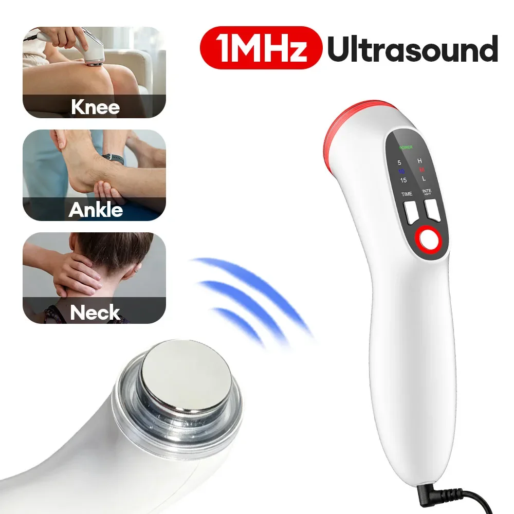 1MHz Portable Ultrasound Physiotherapy Massager Handheld Body Massage Device with 3 Intensity Levels Timer for Muscle Relaxation