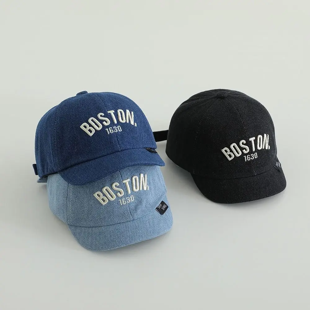

Fashion Blue Denim Cap Dome Short Brim Letter Baseball Cap 1-3Y Hip Hop Baby Visor Hat Boys Girls