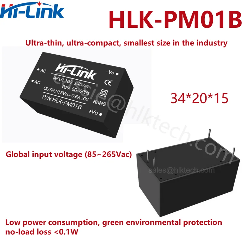 Hi-Link HLK-PM01 3M05B 3M03B 3M09B ACDC MIni Size LED Converter 220V to 5V 3W 0.6A Step Down Switching Power Supply Module IC