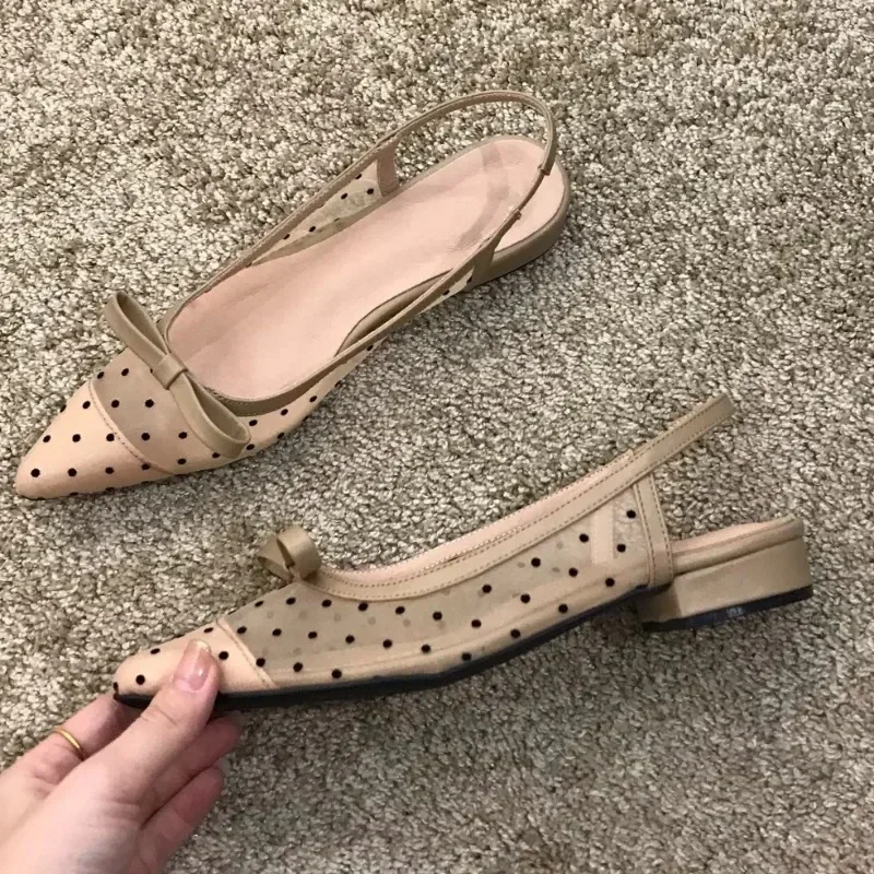 Baotou – sandales plates en maille respirante avec nœud papillon pour femmes, chaussures d'été à talons bas et pointus