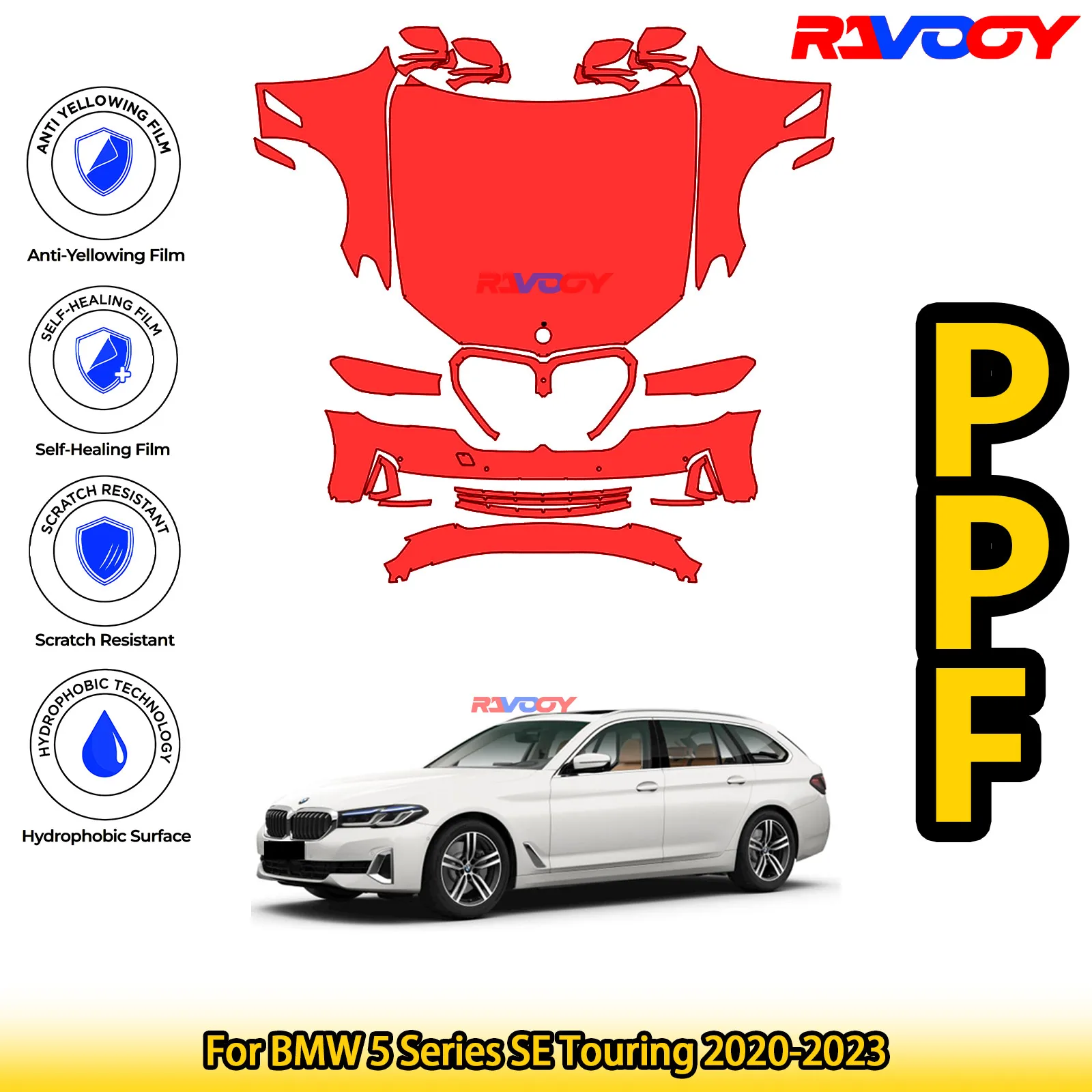 

For BMW 5 Series SE Touring 2020-2023 Glossy Matte Black Precut front PPF Kit Paint Protection Film
