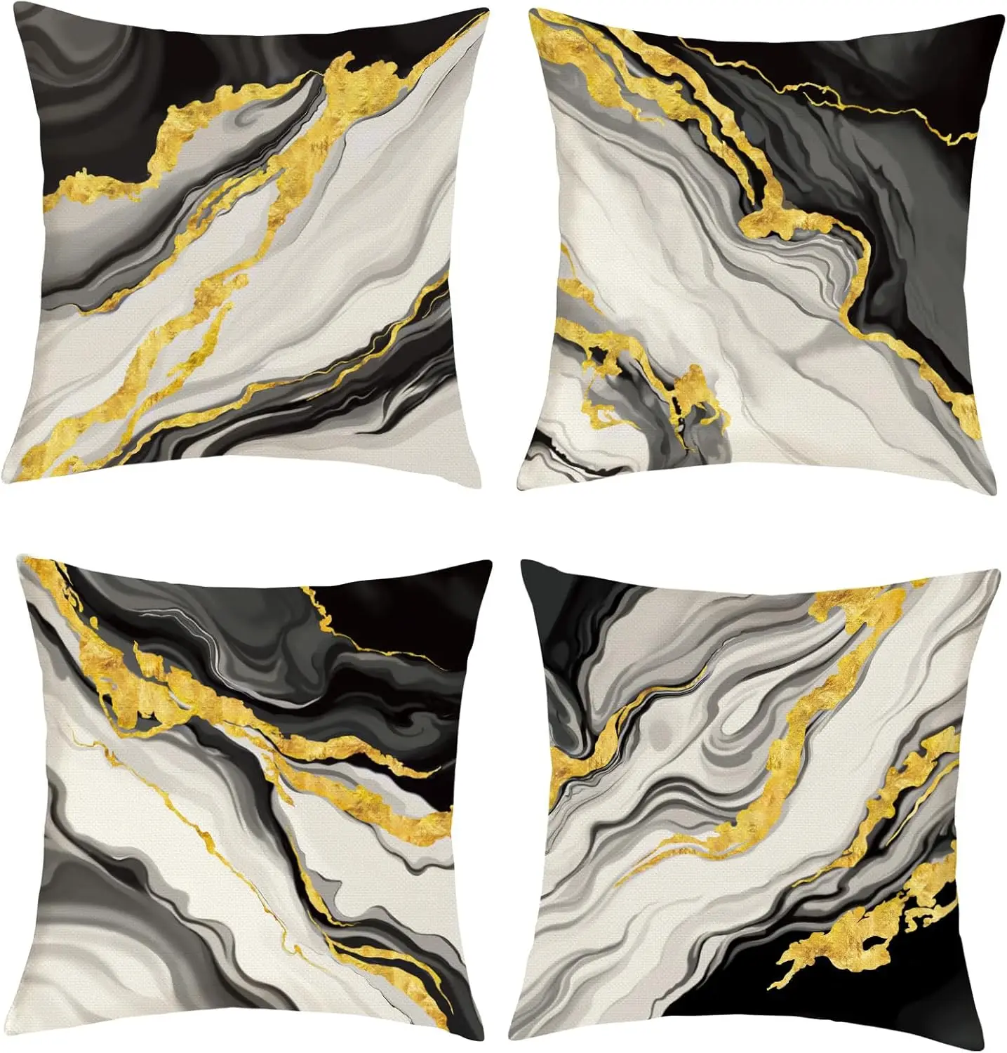 4pcs Black Grey White Gold Marble Flow Printed Pillow Cover Polyester Cushion Case 2D Flat Printing Luxury Home Decor Now