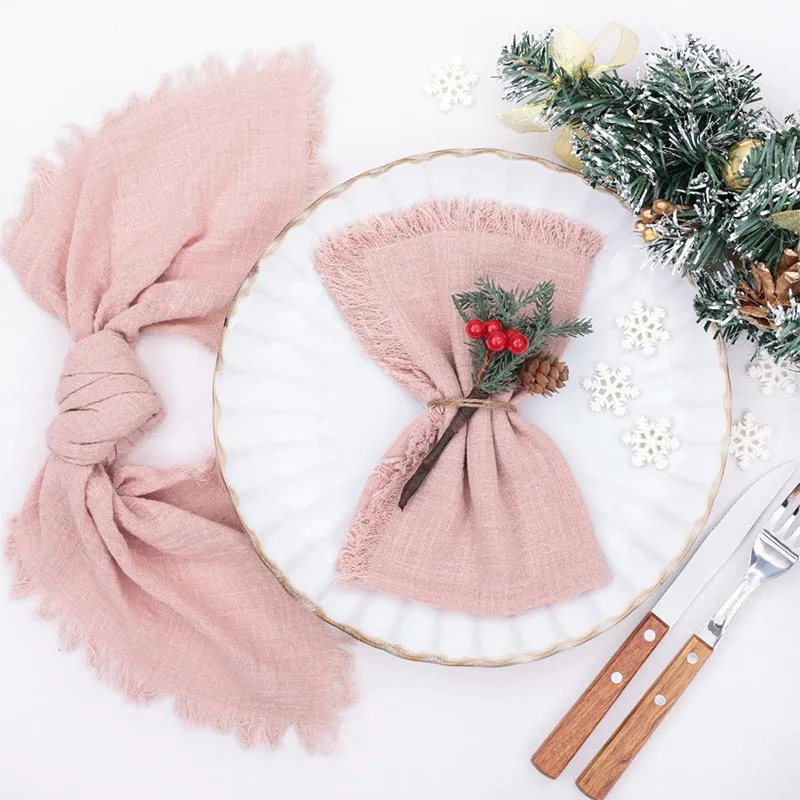 

30X30CM Cotton Wedding Table Runner Retro Pink Burr Texture Dining Napkins Gift Kitchen Table Runners Home Christmas Table Decor