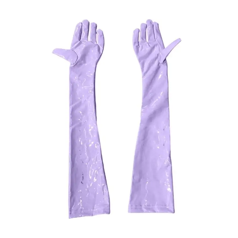 39BD Fashionable Women Long PU Leather Gloves High Gloss Gloves Armwear for Roleplaying Game and Special Occasion Wear